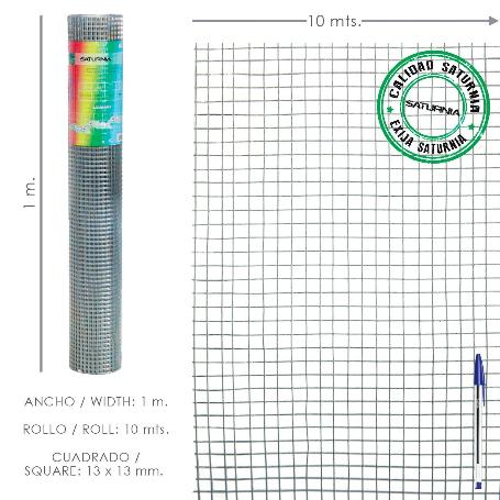 MALLA ELECTROSOLDADA GALVANIZADA 13X13 / ALTURA 100 CM. ROLLO 10 METROS. USO DOMESTICO