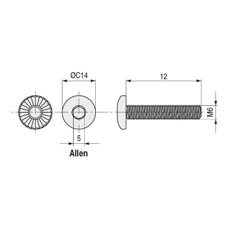 TOREX TORNILLO EMBELLECEDOR ROSCA MÉTRICA. CABEZA ALLEN. CON ESTRÍAS BAJO LA CABEZA. ELEGIR ACABADO Y LONGITUD. LAR