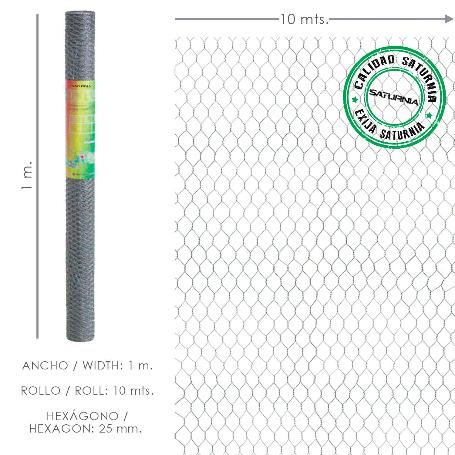 ENREJADO TRIPLE TORSION 25 / ANCHO 100 CM. ROLLO 10 METROS USO DOMESTICO