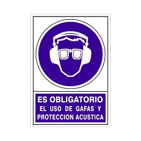 SEÑAL 624 PLAST.345X245OB.GAFA/P.ACUST ES OBLIGATORIO USO GAFAS Y PROT.ACUSTICA