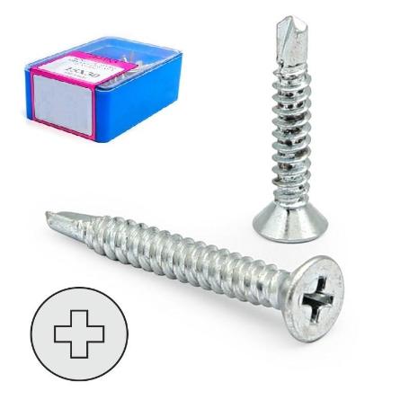 CAJA TORNILLO BROCA CABEZA PLANA DIN 7504-P CINCADO LARG.R/CHAPA 13MM Ø ROSCA CHAPA 3.5MM