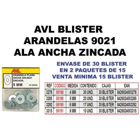 BLISTER ARANDELA PLANA DIN 9021 CINCADA METRICA M-5