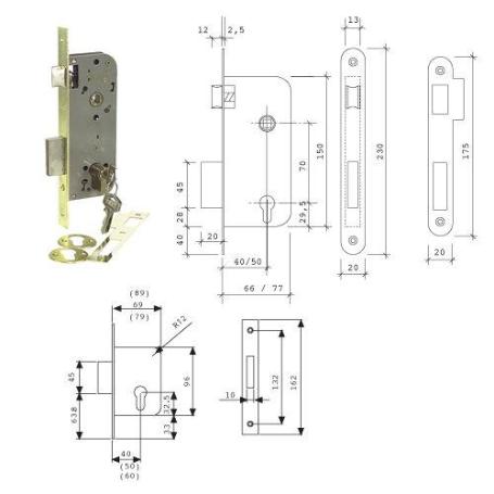 CERRADURA EMBUTIR TESA 2031/40/HL ENT-40MM, C/RECTO, DORADA