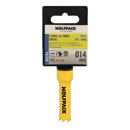 CORONA SIERRA BIMETAL Ø 14 MM. TEMPLADO TERMICO, BASE REFORZADA. CORONA MADERA, BROCA AGUJEROS MADERA, ACERO, HIERR