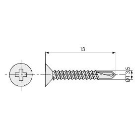 TORNILLO BROCA ROSCA CHAPA CABEZA PLANA DIN 7504-P ZINCADO LARG.R/CHAPA 13MM Ø ROSCA CHAPA 3.5MM (CAJA 1000)