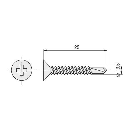 TORNILLO BROCA ROSCA CHAPA CABEZA PLANA DIN 7504-P ZINCADO LARG.R/CHAPA 25MM Ø ROSCA CHAPA 3.5MM (CAJA 500)