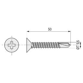 TORNILLO BROCA ROSCA CHAPA CABEZA PLANA DIN 7504-P ZINCADO LARG.R/CHAPA 50MM Ø ROSCA CHAPA 5.5MM (CAJA 250)