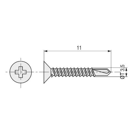 TORNILLO BROCA ROSCA CHAPA CABEZA PLANA DIN 7504-P ZINCADO LARG.R/CHAPA 11MM Ø ROSCA CHAPA 3.5MM (CAJA 1000)