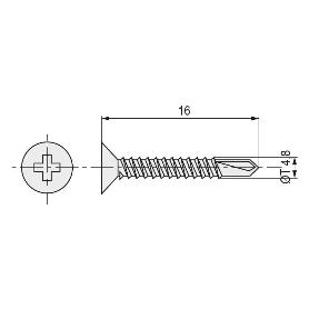 TORNILLO BROCA ROSCA CHAPA CABEZA PLANA DIN 7504-P ZINCADO LARG.R/CHAPA 16MM Ø ROSCA CHAPA 4.8MM (CAJA 1000)