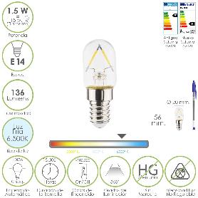 BOMBILLA LED FRIGORIFICO ROSCA E14. 1.5 WATT. EQUIVALE A 15 WATT. 136 LUMENES. LUZ FRIA (6500º K.)