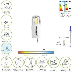 BOMBILLA LED DICROICA ROSCA G4. 2 WATT. EQUIVALE A 20 WATT. 200 LUMENES. LUZ FRIA (6500º K)