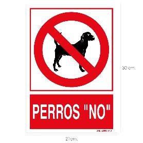 CARTEL / SEÑAL PERROS NO 30X21 CM.