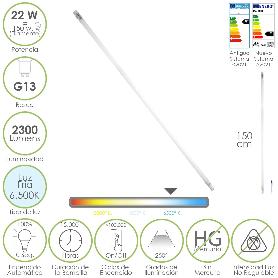 TUBO LED T8 150 CM. 22 WATT. EQUIVALE A 150 WATT. 2300 LUMENES. LUZ FRIA 6500º K.