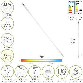 TUBO LED T8 150 CM. 22 WATT. EQUIVALE A 150 WATT. 2300 LUMENES. LUZ NEUTRA 4000º K.