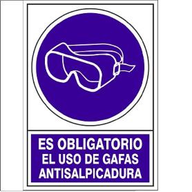 SEÑAL 628 PLÁSTICO OBLIGATORIO EL USO DE GAFAS ANTISALPICADURAS