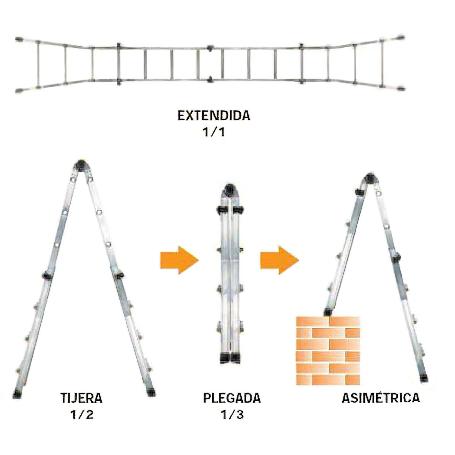 ESCALERA TELESCÓPICA ALUMINIO  4+4 PELDAÑOS PERFIL 67 MM.