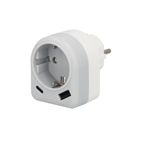 ENCHUFE / ADAPTADOR SCHUKO CON 2 TOMAS, USB A / C. POTENCIA MAXIMA 3680 W. CARGADOR MOVILES, CARGADOR 2 TOMAS, ADAP