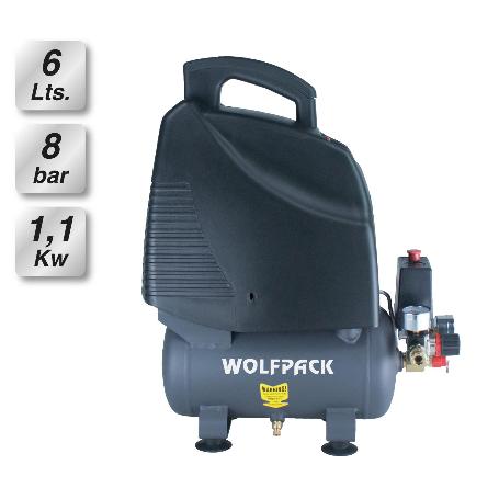 COMPRESOR WOLFPACK 6 LITROS 1,5 HP SIN ACEITE