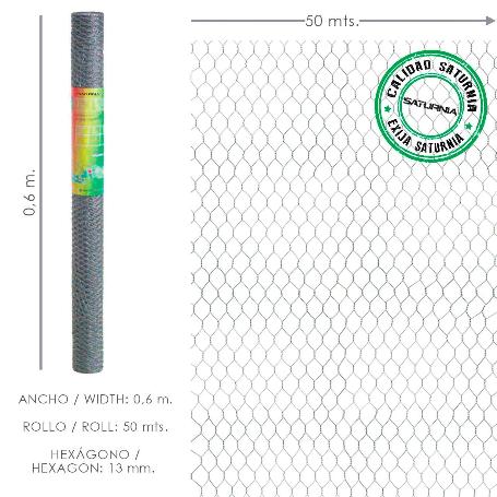 ENREJADO TRIPLE TORSION 13/  60 CM. ROLLO 50 METROS USO DOMESTICO