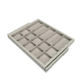  KIT DE CAJÓN ORGANIZADOR CON BASTIDOR DE GUÍAS CON CIERRE SUAVE PARA ARMARIO, REGULABLE, MÓDULO 600MM, GRIS PIEDRA