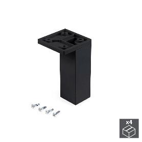 EMUCA LOTE DE 4 PIES REGULABLES PARA MUEBLES SMARTFEET, ESQUINA, REGULABLE 100-110MM, PLÁSTICO, NEGRO