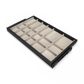  KIT DE CAJÓN ORGANIZADOR Y BASTIDOR DE GUÍAS CON CIERRE SUAVE PARA ARMARIOS, REGULABLE, MÓDULO 800MM, NEGRO TEXTUR