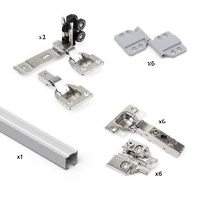 EMUCA KIT DE HERRAJES PARA ARMARIO DE 2 PUERTAS CORREDERAS PLEGABLES Y CIERRE SUAVE TWOFOLD, PARA 4 TABLEROS NO INC