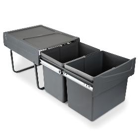 EMUCA CONTENEDOR DE RECICLAJE PARA FIJACIÓN INFERIOR Y EXTRACCIÓN MANUAL EN MUEBLE DE COCINA 2X15LITROS, PLÁSTICO G