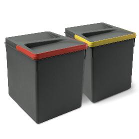 EMUCA KIT DE CONTENEDORES DE RECICLAJE PARA CAJÓN DE COCINA RECYCLE ALTURA 266MM, 2X15LITROS, PLÁSTICO GRIS ANTRACI