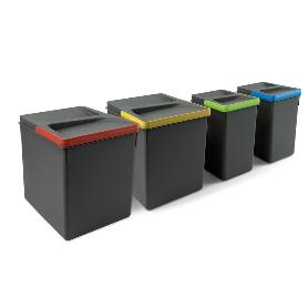  KIT DE CONTENEDORES DE RECICLAJE PARA CAJÓN DE COCINA RECYCLE ALTURA 266MM, 2X15LITROS, 2X7LITROS, PLÁSTICO GRIS A