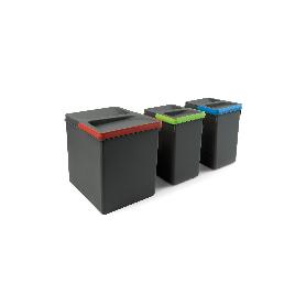 EMUCA KIT DE CONTENEDORES DE RECICLAJE PARA CAJÓN DE COCINA RECYCLE ALTURA 266MM, 1X15LITROS, 2X7LITROS, PLÁSTICO G