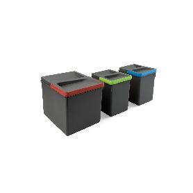 EMUCA KIT DE CONTENEDORES DE RECICLAJE PARA CAJÓN DE COCINA RECYCLE ALTURA 216MM, 1X12LITROS, 2X6LITROS, PLÁSTICO G