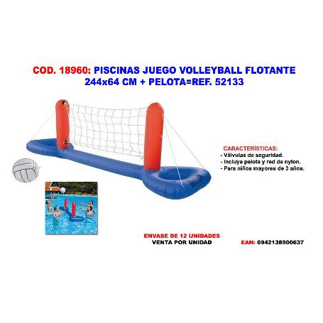 PISCINAS JUEGO VOLLEYBALL FLOTANTE 244X64 CM + PELOTA 52133