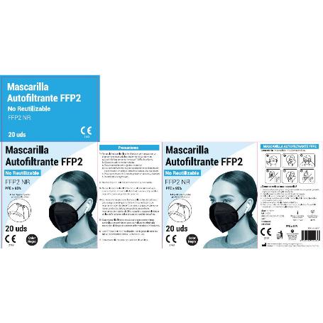 MASCARILLA FFP2 NEGRA PLEGABLE ENVASADAS INDIVIDUALMENTE (CAJA 20 UNIDADES)