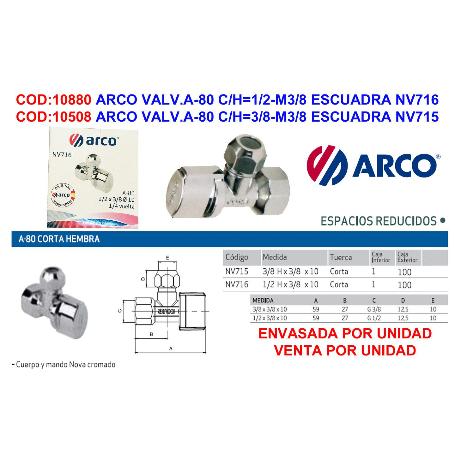 ARCO VALVULA LLAVE ESCUADRA COLECT A-80 C-H 1-2-M3-8 NV716 1U-CJ