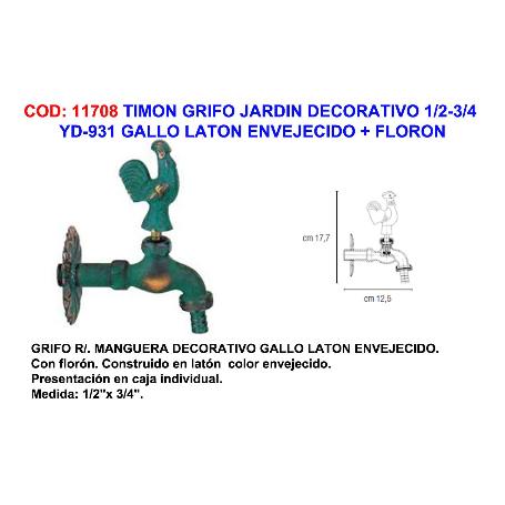 TIMON GRIFO JARDIN DECORATIVO YD931 GALLO 1-2-3-4 LATON ENV+FLOR