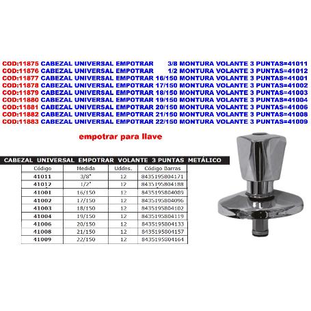 CABEZAL UNIVERSAL EMPOTRAR    3-8 MONTURA VOLANTE 3 PUNTAS 41011