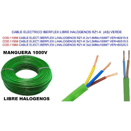 CABLE ELECT.IBERFLEX L-HALOGENOS RZ1-K 3X2,5MMX100MT VER 60325.5