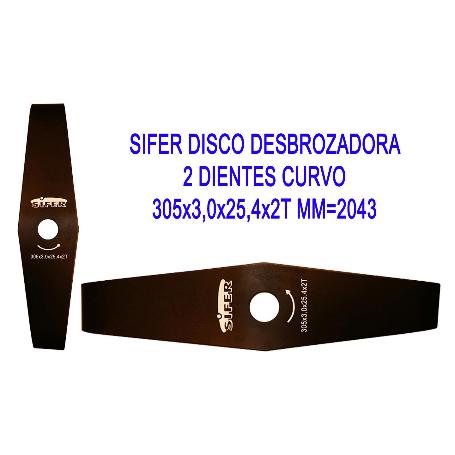 SIFER DISCO DESBROZADORA 2 DIENTES CURVO 305X3,0X25,4X2T MM 2043