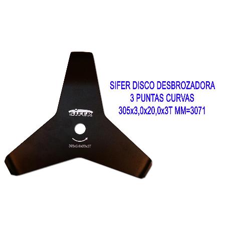 SIFER DISCO DESBROZADORA 3 PUNTAS CURVAS 305X3,0X20,0X3T MM 3071