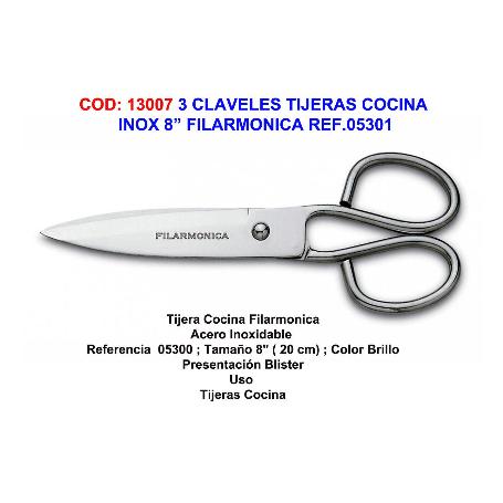 3 CLAVELES TIJERAS COCINA INOX 8  FILARMONICA REF.05301