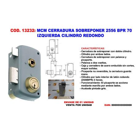 MCM CERRADURA SOBREPONER 2556 BPR 70 - IZQ  CILINDRO REDONDO