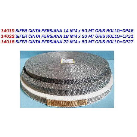 SIFER CINTA PERSIANA 14 MM X 50 MT GRIS ROLLO CP46