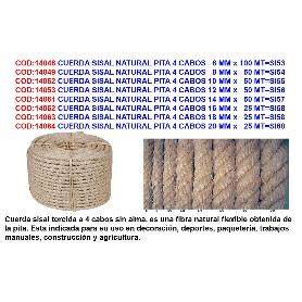 CUERDA SISAL NATURAL PITA 4 CABOS   6 MM X 100 MT SI53