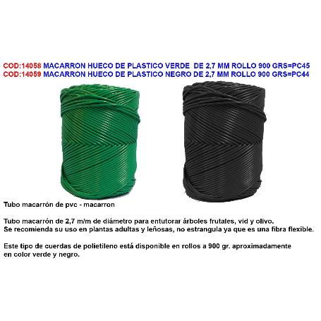 MACARRON HUECO DE PLASTICO NEGRO DE 2,7 MM ROLLO 900 GRS PC44