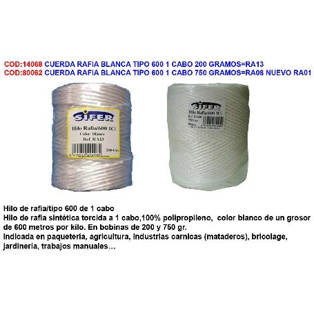 CUERDA RAFIA BLANCA TIPO 600 1 CABO 200 GRAMOS RA13