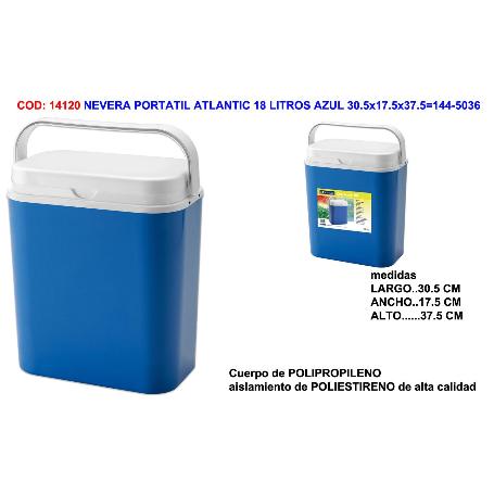 NEVERA PORTATIL ATLANTIC 18 LITROS AZUL 30.5X17.5X37.5 144-5036