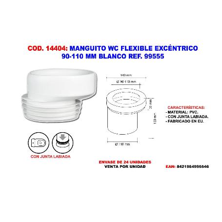 MANGUITO WC FLEXIBLE EXCENTRICO 90-110MM BLANCO REF. 99955