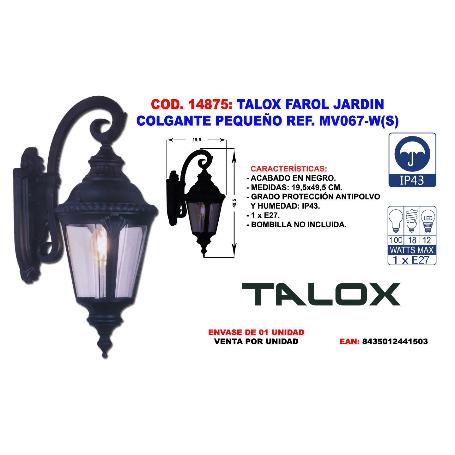 TALOX FAROL JARDIN COLGANTE PEQUEÑO REF. MV067-W(S)