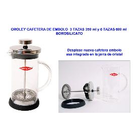 OROLEY CAFETERA DE EMBOLO  3 TAZAS 350ML BOROSILICATO 220010300